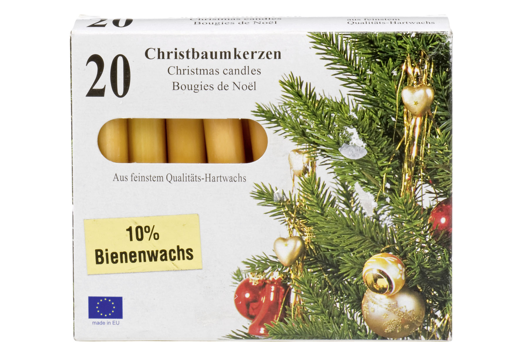 Baumkerze 10% Bienenwachs 10cm Ø1,2cm natur 20 Pack