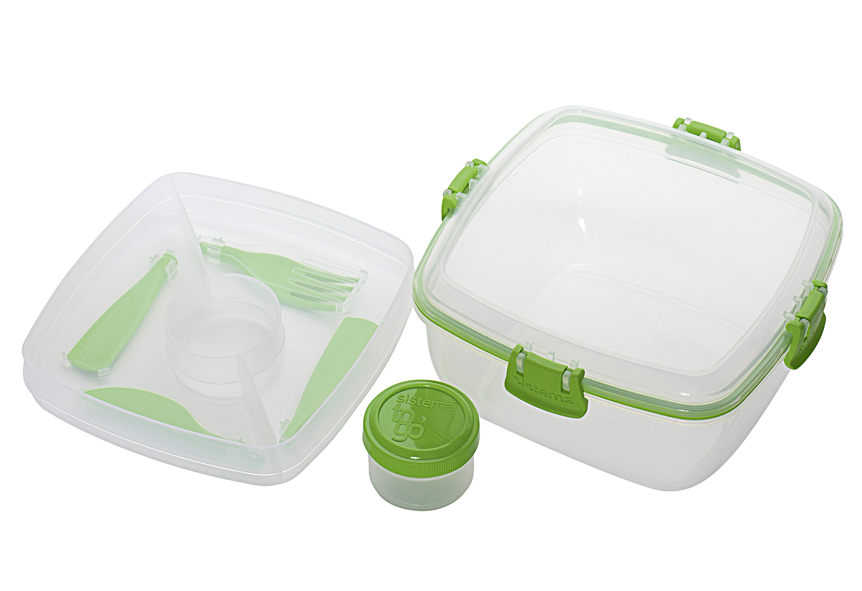 Salatbox to go mit Besteck 1,1 l 16,5x16,5x8,5cm farbig sortiert